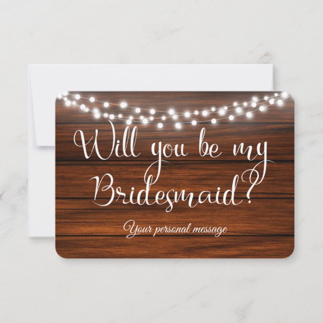 Rustic lights Will you be my Bridesmaid Card (Front)