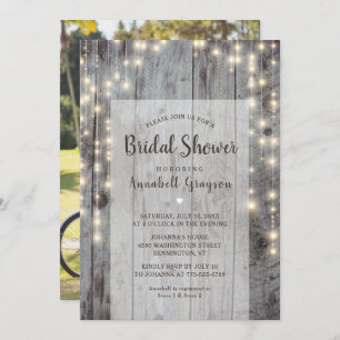 Rustic Lights Wood Photo Bridal Shower Invitation