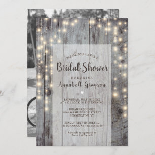 Rustic Lights Wood Photo Bridal Shower Invitation