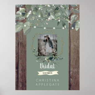 Rustic Lights & Wood Photo Sage Bridal Shower III Poster