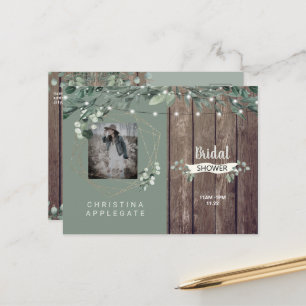 Rustic Lights & Wood Photo Sage Bridal Shower Postcard