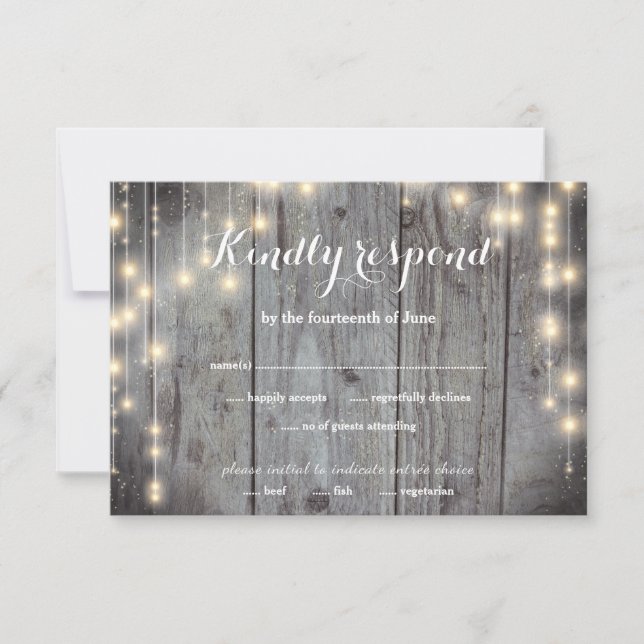 Rustic Lights Wood RSVP Card (Front)