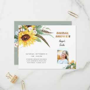 Rustic Lights Wood Sunflower Bridal Shower Photo  Invitation Postcard