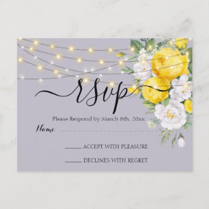 Rustic lights Yellow Floral RSVP Postcard