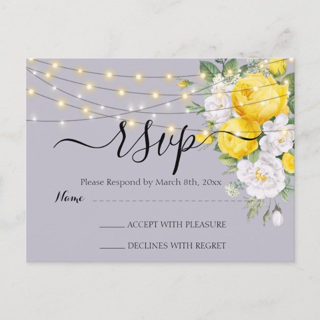 Rustic lights Yellow Floral  RSVP   Postcard (Front)