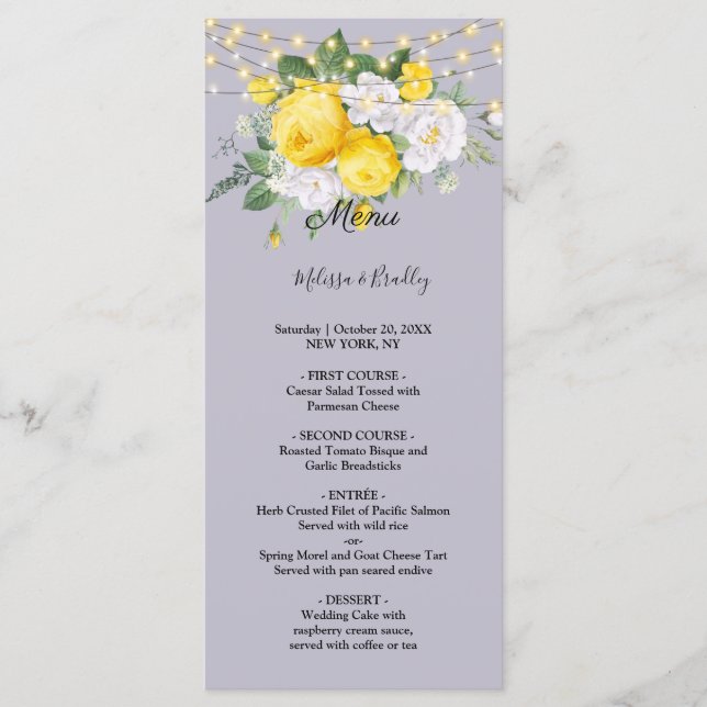 Rustic lights Yellow Floral  Wedding Menu (Front)