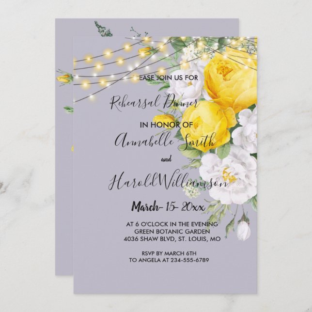 Rustic lights Yellow   Rehearsal Dinner Invitation (Front/Back)