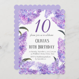 Rustic Lilac 10th Birthday Wildflower Birthday Invitation