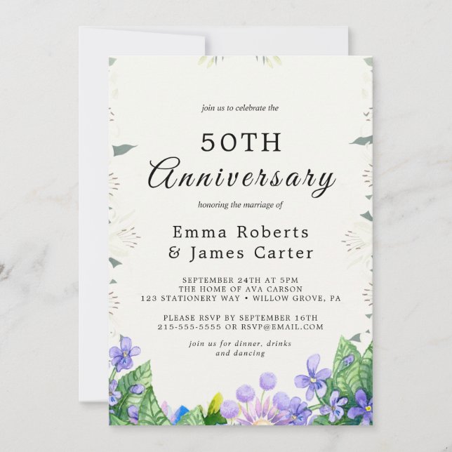 Rustic Lilac 50th Wedding Anniversary Invitation (Front)
