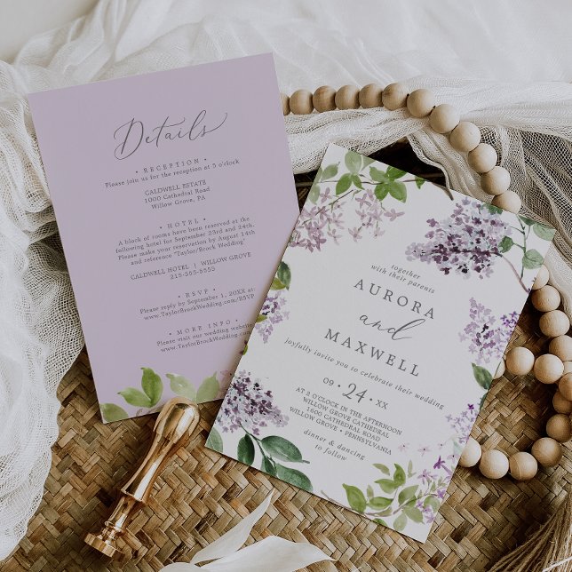 Rustic Lilac All In One Wedding Invitation (Creator Uploaded)
