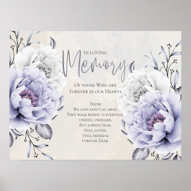 Rustic Lilac and Alabaster Peony Floral  Memorial Poster (Front)