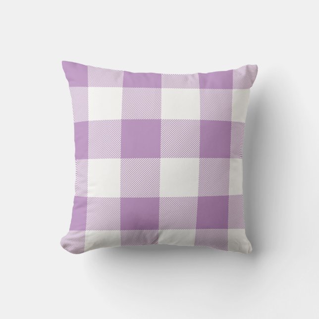 Rustic Lilac and White Buffalo Check Plaid Cushion (Front)