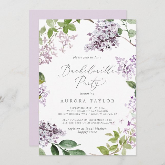Rustic Lilac Bachelorette Party Invitation (Front/Back)