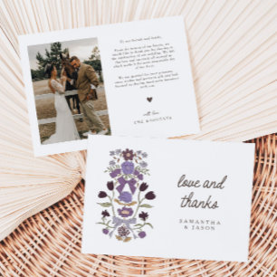 Rustic Lilac Bow & Blossom Wedding Thank You Card