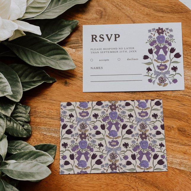 Rustic Lilac Bows and Flowers Wedding RSVP Card (Creator Uploaded)