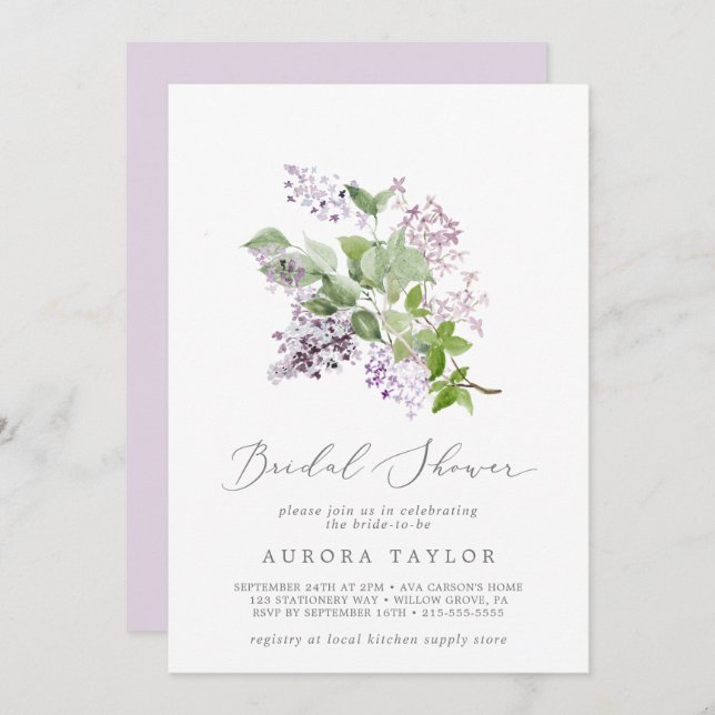 Rustic Lilac Bridal Shower Invitation (Front/Back)