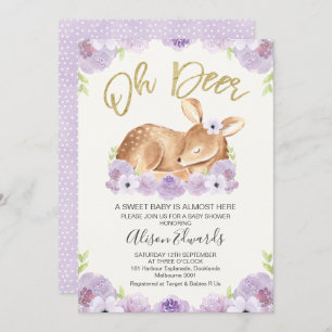 Rustic Lilac Floral Deer Baby Shower Invitation