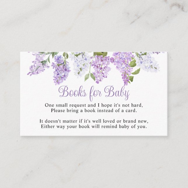 Rustic Lilac Flowers Baby Shower Book for Baby Enclosure Card (Front)
