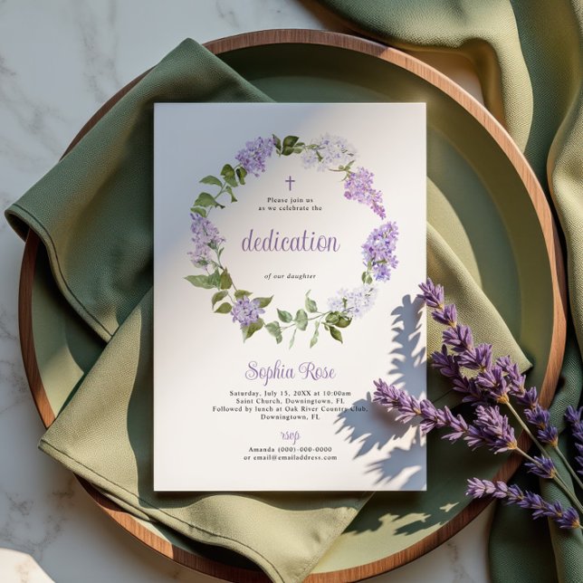 Rustic Lilac Flowers Dedication Invitation (Creator Uploaded)