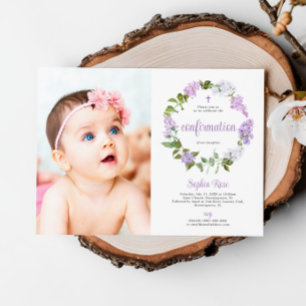 Rustic Lilac Flowers Photo Girl Confirmation  Invitation