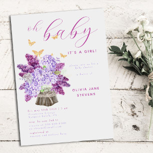 Rustic Lilac Gold Butterfly Boho Girl Baby Shower Invitation