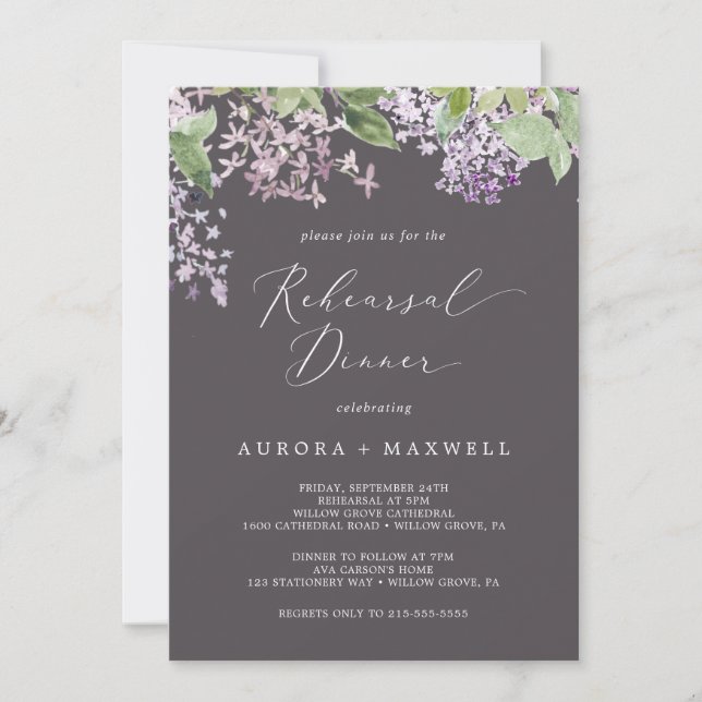 Rustic Lilac | Grey Rehearsal Dinner Invitation (Front)