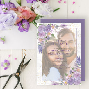 Rustic Lilac Lavender Gold Photo Save the Date