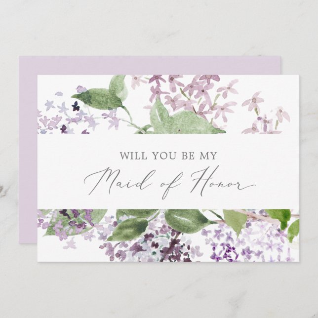 Rustic Lilac Maid of Honour Proposal Card (Front/Back)