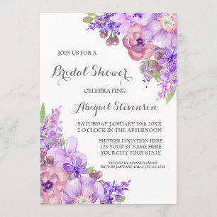 Rustic Lilac Purple Flowers Bridal Shower Invitation