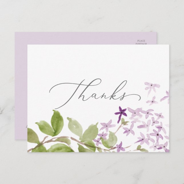 Rustic Lilac Thanks Postcard (Front/Back)