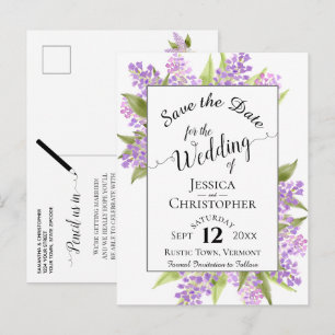 Rustic Lilacs & Calligraphy Wedding Save the Date Announcement Postcard