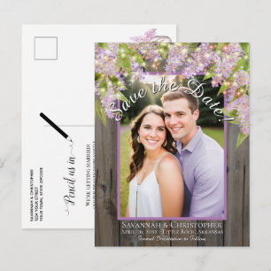 Rustic Lilacs on Wood Photo Wedding Save the Date Announcement Postcard