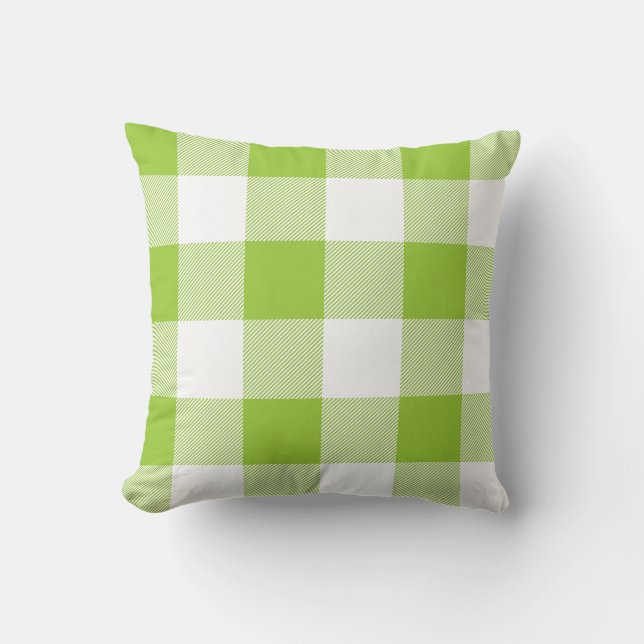 Rustic Lime Green and White Buffalo Check Plaid Cushion (Front)