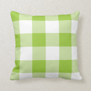 Rustic Lime Green and White Buffalo Check Plaid Cushion