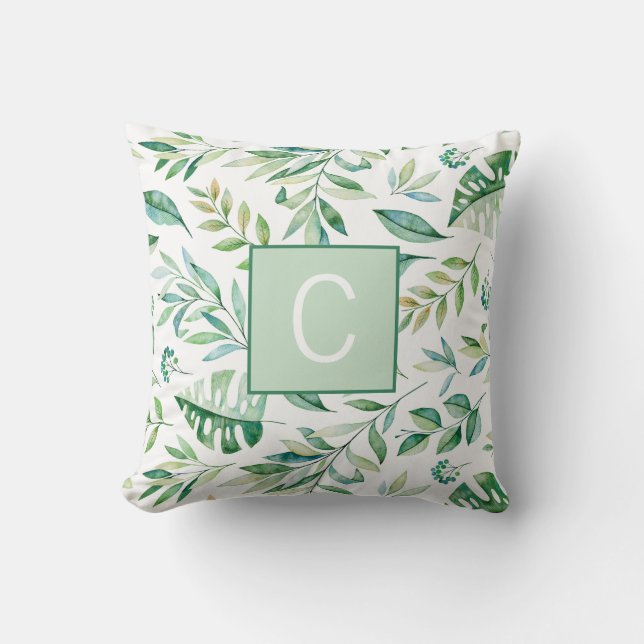 Rustic Lime Green Pattern Monogram Cushion (Front)