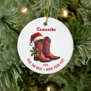 Rustic Line Dance Cowboy Boots  Ceramic Ornament