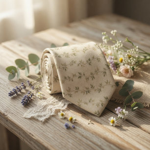 Rustic Linen and Sage Green Delicate Vines Tie