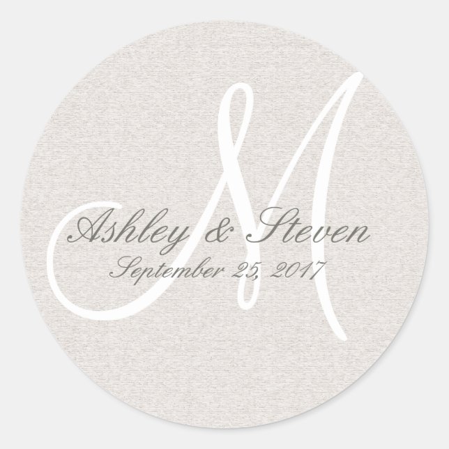 Rustic Linen and White Monogram Sticker (Front)