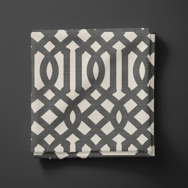 Rustic Linen Beige and Charcoal Grey Trellis Fabric (Creator Uploaded)