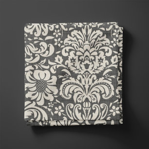 Rustic Linen Beige and Grey Floral Damask Fabric