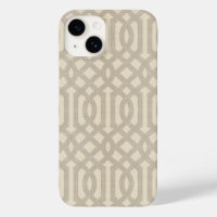Rustic Linen Beige and Taupe Trellis
