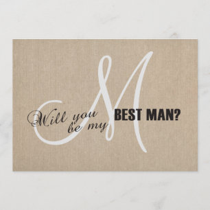 Rustic Linen Canvas Wedding Be My Best Man Invite