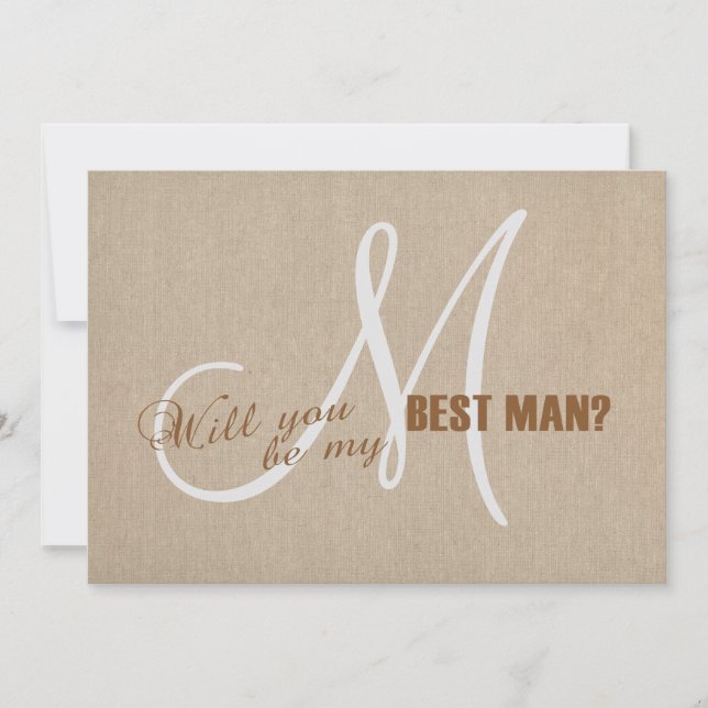 Rustic Linen Canvas Wedding Be My Best Man Invite (Front)