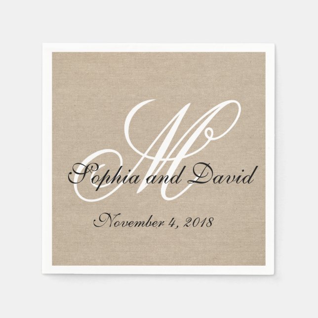 Rustic Linen Canvas Wedding Monogram Napkins (Front)