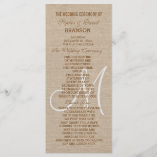 Rustic Linen Canvas Wedding Monogram Program