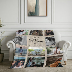 Rustic Linen Chic Best Mum Ever Cute Photo Collage Fleece Blanket