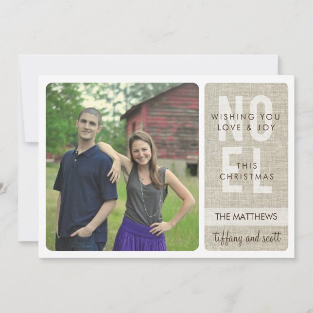 'Rustic Linen' (Christmas) Holiday Photo Card (Front)