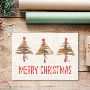 Rustic Linen Christmas Trees – Cosy Scandinavian Holiday Card