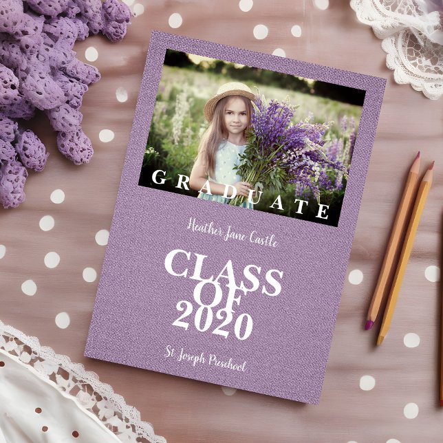 Rustic Linen Effect Elegant Lilac Graduation Photo (Rustic Linen Effect Elegant Lilac Graduation Photo Announcement Card.)