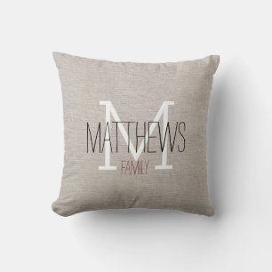 Rustic Linen Family Monogram Cushion